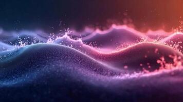 Neon swirl waves with glowing dust on dark gradient video