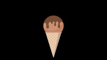 Sweet ice cream animation. Ice cream cone animation. Ice cream cone with chocolate topping. Transparent background with alpha channel video