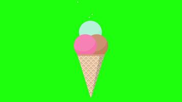 Sweet ice cream animation. Ice cream cone animation. Ice cream cone with topping and colorful sprinkles video