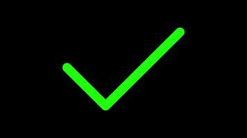 Check mark symbol animation. Animation of check mark icon. Approve and confirm sign. Correct symbol in motion graphic. Transparent background with alpha channel video