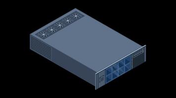 Isometric server animation. Server racks. Server boxes isolated. Network server room. Computer network technology. Transparent background with alpha channel video