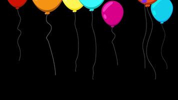Many helium balloons flying up. Balloons rising in the air. Set of colorful balloons. Colorful balloons for decorations. 4K animation. Transparent background with alpha channel video