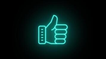 Glowing neon line hand thumb up animation. Like icon animation. Neon outline like icon animation. Blue neon line thumb up sign. Transparent background with alpha channel video