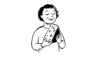 Animation forms a sketch of a child eating cheese icon video