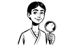 Animation forms a sketch of a child icon holding a magnifying glass video