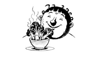 Animation forms a sketch of a child eating broccoli icon video