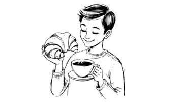 Animation forms a sketch of a child eating a croissant icon video
