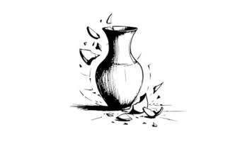 Animation forms a sketch of a broken vase icon video
