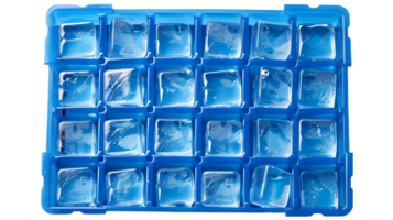 A blue ice tray with ice cubes in it png