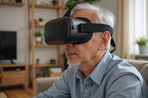 Elderly people play games by wearing VR glasses, which can stimulate brain activity and help prevent aging. photo