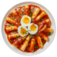 A plate with a plate of food with eggs and sauce png