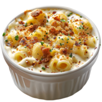 A bowl of macaroni and cheese with bacon png