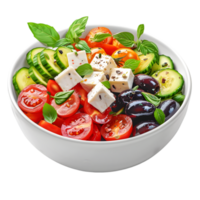A bowl of salad with cucumbers, tomatoes, and feta cheese png
