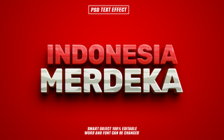 3D text effect of Indonesia Merdeka in red, white, and silver letters on a red background. psd