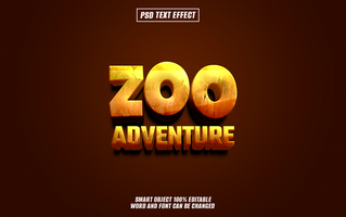 3D text effect Zoo Adventure in a yellow color scheme on a brown background. psd