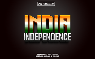 3D text effect of India Independence in the colors of the Indian flag on a dark background. psd