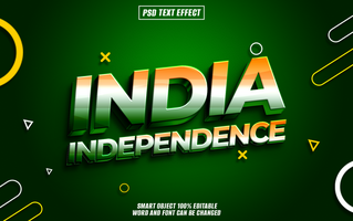 3D text effect of India Independence with green, white, and orange colors on a green background. psd
