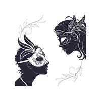 Two people in masks, one with feathers and the other with feathers vector
