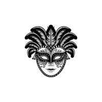 A black and white carnival mask with feathers vector