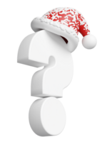 3d white question mark symbol icon with santa claus hat, copy space isolated. FAQ or frequently asked questions, merry christmas and happy new year, 3d render illustration png