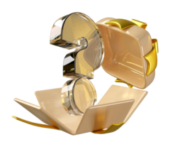 3d transparent question mark symbol icon with open gift box isolated. FAQ or frequently asked questions, merry christmas and festive new year concept, 3d illustration render png