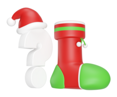3d white question mark symbol icon with socks, santa claus hat isolated. FAQ or frequently asked questions, merry christmas and happy new year, 3d render illustration png