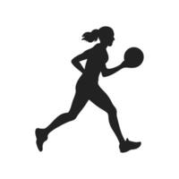 A silhouette of a woman running with a basketball vector