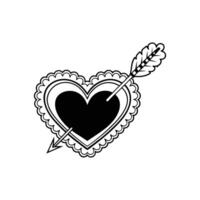 A black and white heart with an arrow in it vector