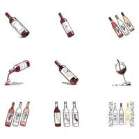 A set of wine bottles and glasses vector