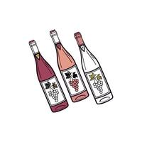 Three bottles of wine with grapes vector