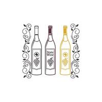 Three bottles of wine with a vine design vector