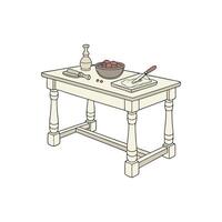 An illustration of a kitchen table with a knife and bowl vector