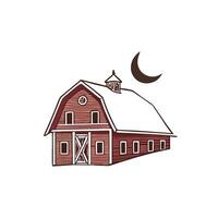 A red barn with a moon and a crescent vector