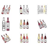 Wine bottles and labels set vector