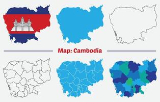 Cambodia map illustration on white background. cambodia administrative map with flag. vector