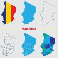 Map of Chad with flag on white background, map of Chad with flag, solid map, outline map, colorful. vector