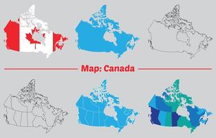 map of Canada drawing. Mercator projection. Filled and outline version. vector