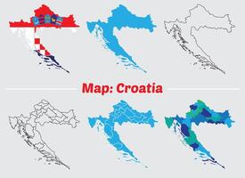 Maps of Croatia with regions isolated on white background, set of 6 croatia map. vector