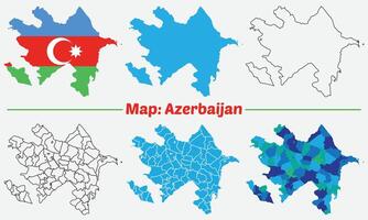 Map of Azerbaijan illustration, Republic of Azerbaijan, Outline political map with flag shape vector