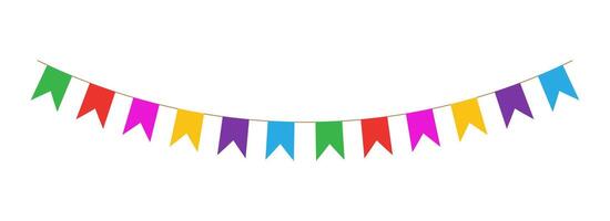 Vibrant String of Flags for Festive Occasions. Carnival garland, birthday party decoration, vector