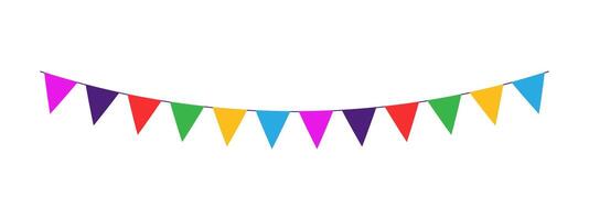 Colorful Bunting Flags for Festive Events. Retro bunting in simple flat style, isolated on white background. Carnival, birthday, circus border decoration. vector