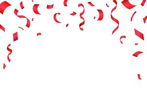 Falling shiny red confetti isolated on white background. Bright festive tinsel of red color. Anniversary or birthday design template. vector