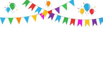 Celebration Background with Multicolored Flags and Balloons. seamless colored garlands party decoration. vector