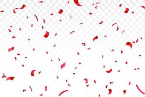 Red confetti isolated on white background, celebration party background design with confetti and red ribbons, Bright festive tinsel of red color. Valentines Day, Birthday, Holiday, New Year, vector