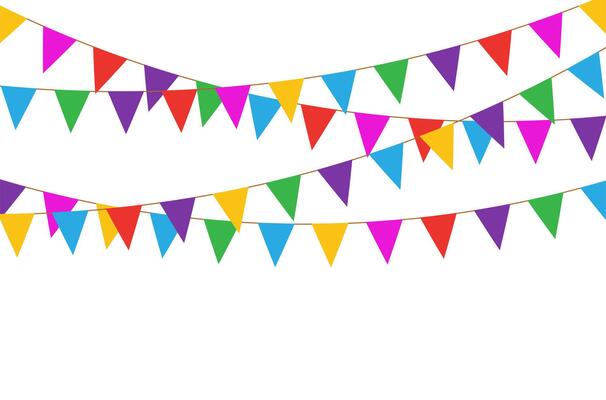 Festive Bunting Flags in Bright Colors. circus party design decoration.