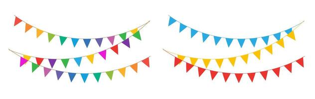 Decorative bunting for events background. Colorful triangular flag decoration with rope. vector