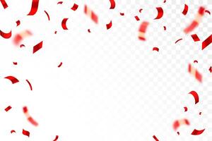Red confetti. Shiny ribbons falling on abstract background. Design template for party celebration and birthday banner background, confetti, vector