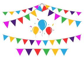 Colorful Party Bunting and Balloons set isolated on white. Carnival garland with flags and balloons vector