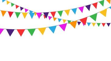Colorful carnival Flags and Bunting on White. Triangle buntings, serpentine in simple flat style, on white background. Carnival, birthday, circus party design decoration. vector