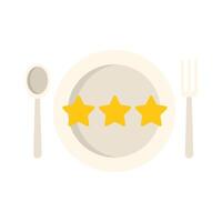 Plate with golden stars showing restaurant feedback rating vector